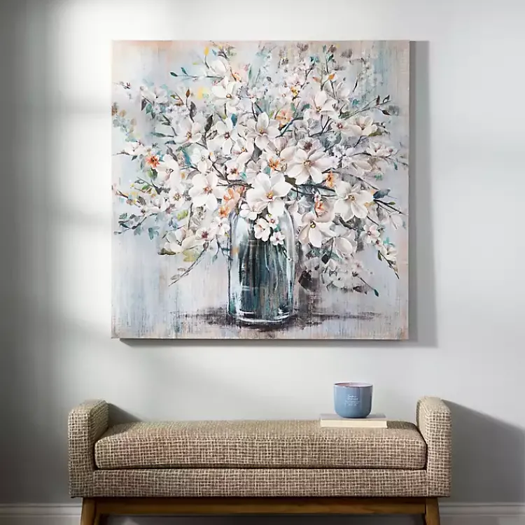 Canvas Art-Kirklands Home White and Blue Soft Floral Canvas Art Print