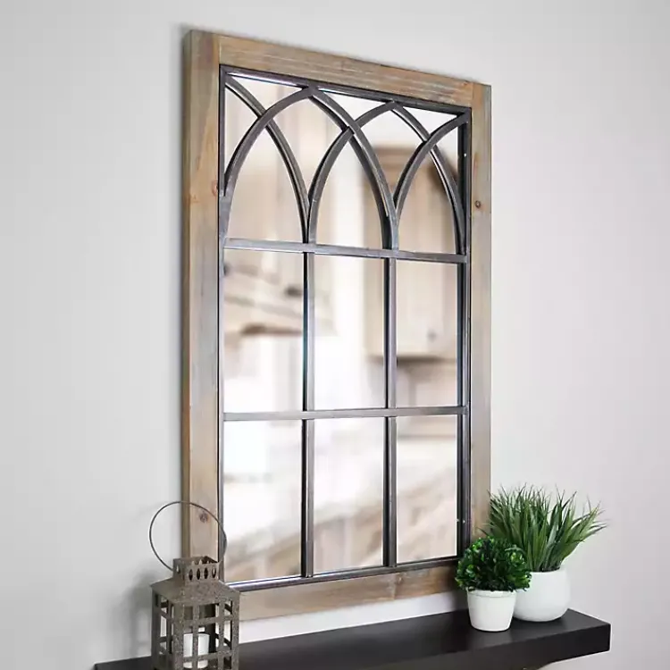 Decorative Mirrors-Kirklands Home Grandview Arched Windowpane Mirror Brown