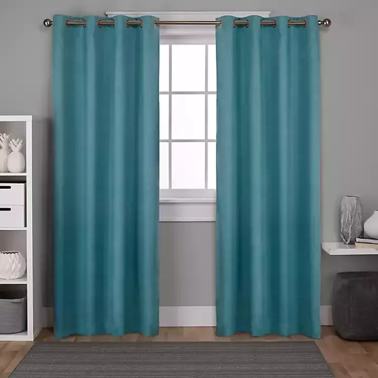 Curtains & Drapes-Kirklands Home Oxford Teal Thermal Curtain Panel Set, 84 in.