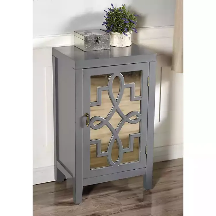 Cabinets & Sideboards-Kirklands Home Mirrored 1-Door Cabinet with Overlay Pattern Gray