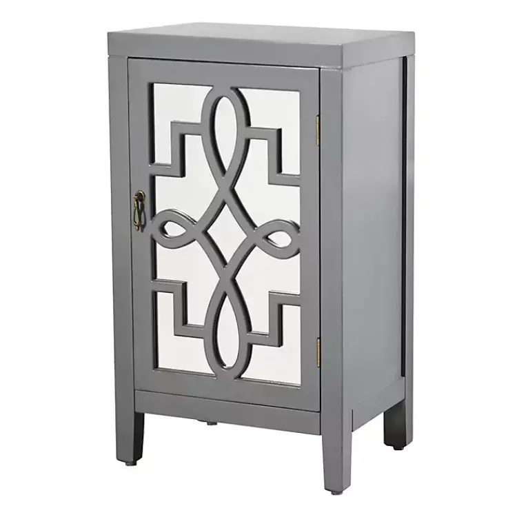 Cabinets & Sideboards-Kirklands Home Mirrored 1-Door Cabinet with Overlay Pattern Gray