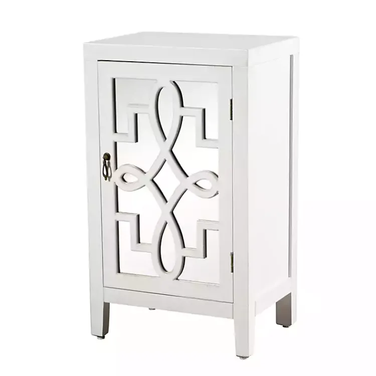Cabinets & Sideboards-Kirklands Home Mirrored 1-Door Cabinet with Overlay Pattern White