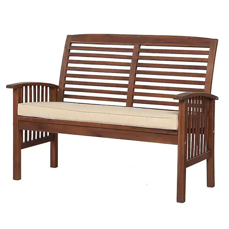 Outdoor Seating-Kirklands Home Dark Acacia Wood Loveseat Bench with Cushion Brown