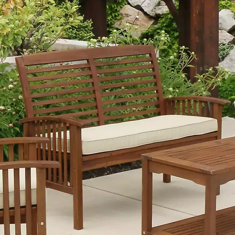 Outdoor Seating-Kirklands Home Dark Acacia Wood Loveseat Bench with Cushion Brown