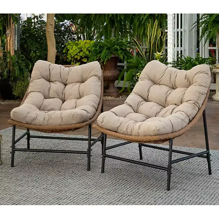 Outdoor Seating-Kirklands Home Rattan Scoop Chairs with Cushions, Set of 2
