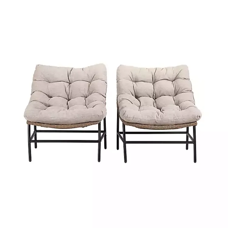 Outdoor Seating-Kirklands Home Rattan Scoop Chairs with Cushions, Set of 2