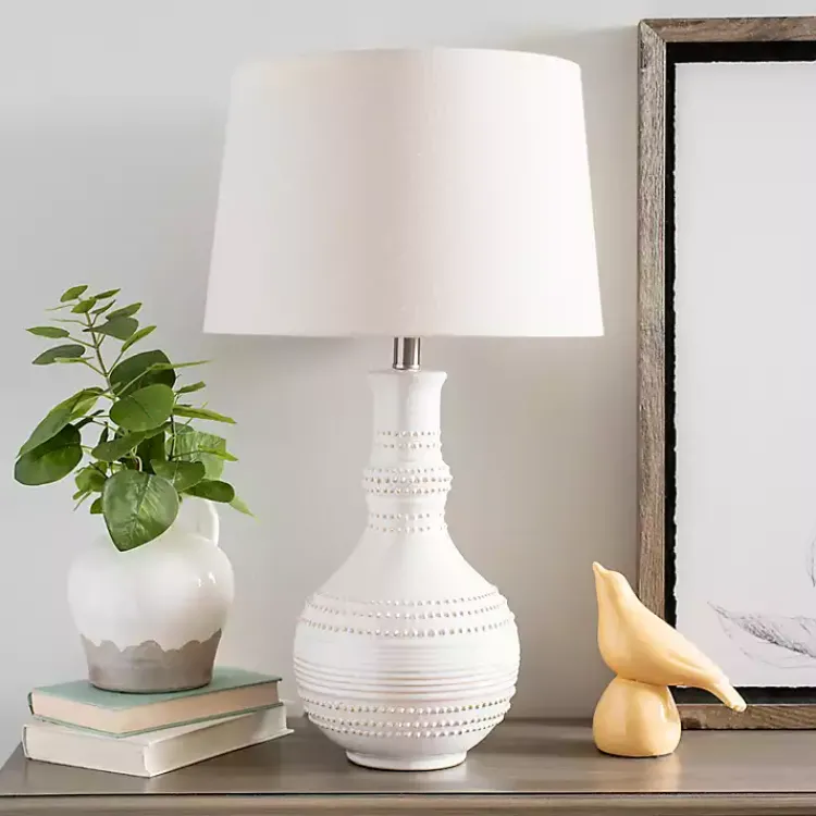Table Lamps-Kirklands Home White Glaze Serenia Ceramic Table Lamp Ivory