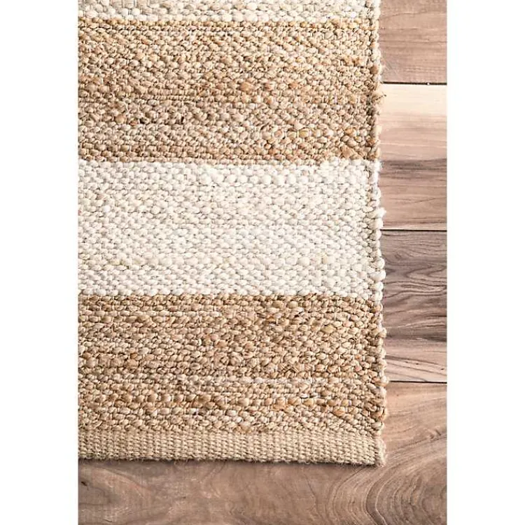 Area Rugs-Kirklands Home White Stripe Jute Area Rug, 5x8