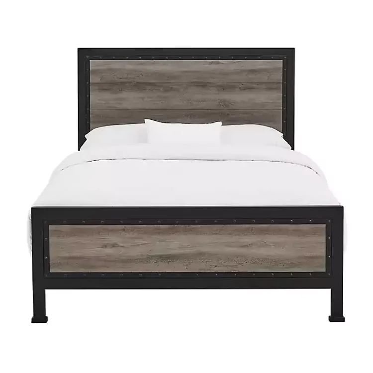 Beds & Headboards-Kirklands Home Industrial Wood Queen Bed with Metal Frame Brown