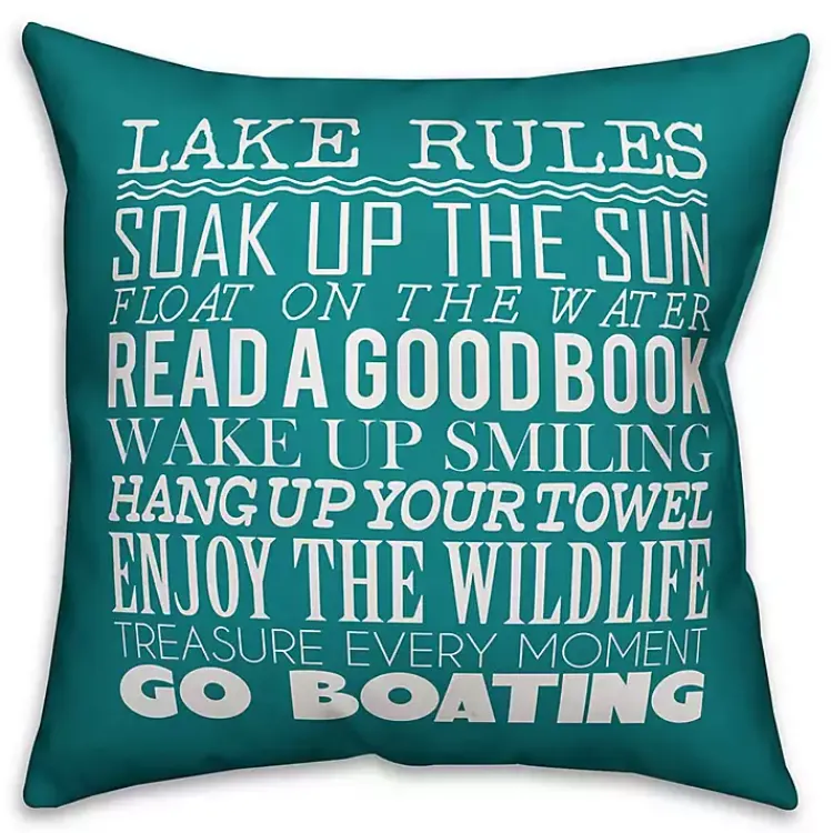 Outdoor Cushions & Pillows-Kirklands Home Turquoise Lake Rules Outdoor Pillow
