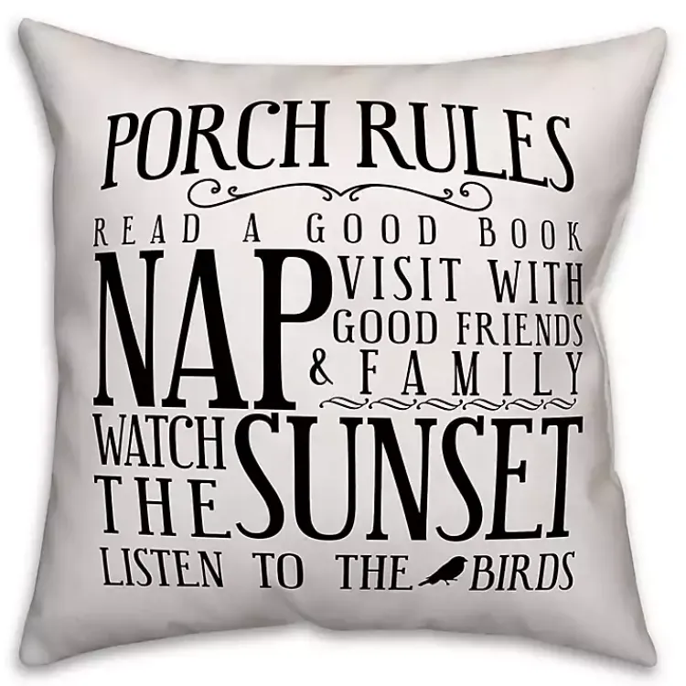 Outdoor Cushions & Pillows-Kirklands Home Porch Rules Outdoor Pillow