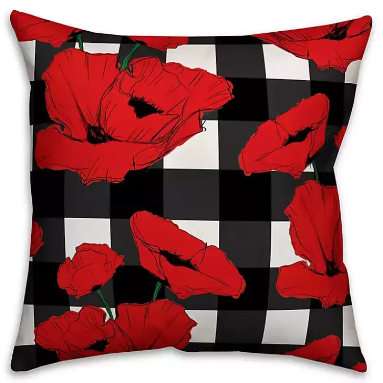 Outdoor Cushions & Pillows-Kirklands Home Red Floral Buffalo Check Outdoor Pillow