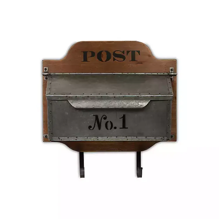 Wall Storage-Kirklands Home Wood and Metal Wall Storage Mail Box with Hooks
