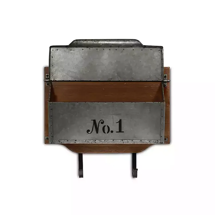 Wall Storage-Kirklands Home Wood and Metal Wall Storage Mail Box with Hooks