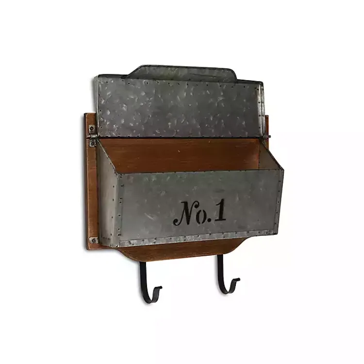 Wall Storage-Kirklands Home Wood and Metal Wall Storage Mail Box with Hooks