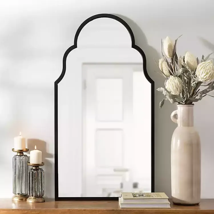 Decorative Mirrors-Kirklands Home Maria Metal Arch Wall Mirror Black