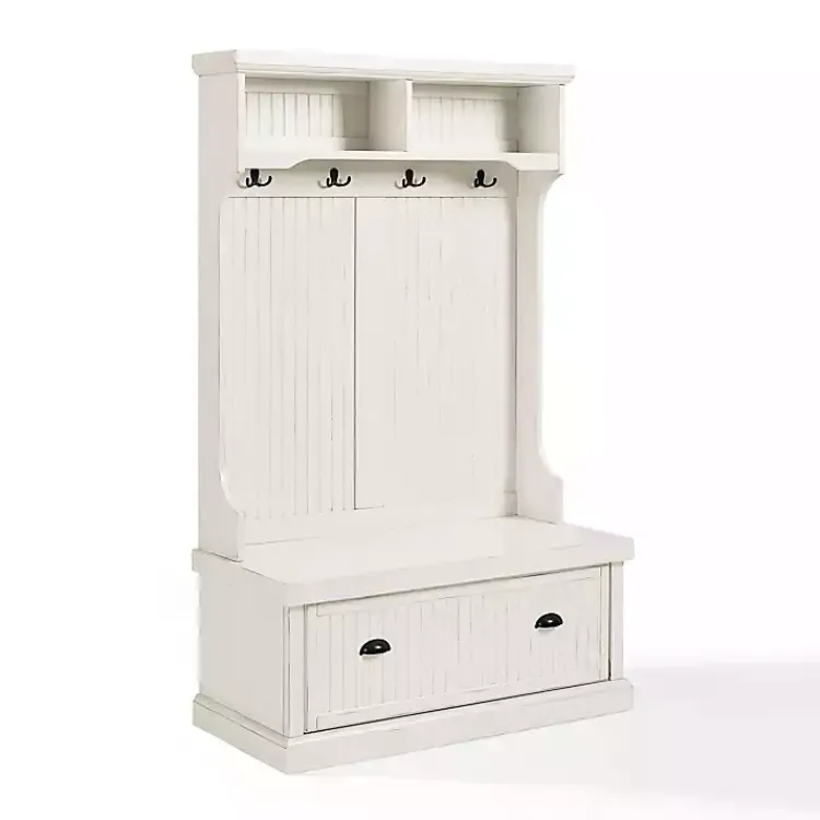 Entryway Furniture-Kirklands Home Distressed Seanan Storage Hall Tree White