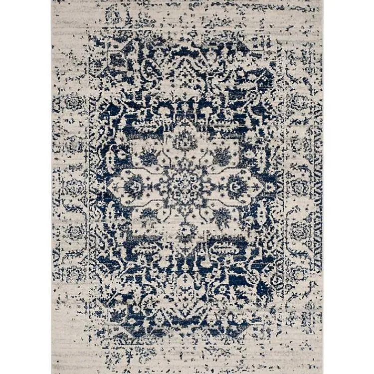 Area Rugs-Kirklands Home Navy and Cream Madison Distressed Area Rug, 5x7