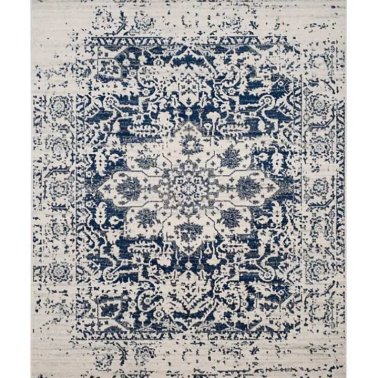 Area Rugs-Kirklands Home Navy and Cream Madison Distressed Area Rug, 8x10
