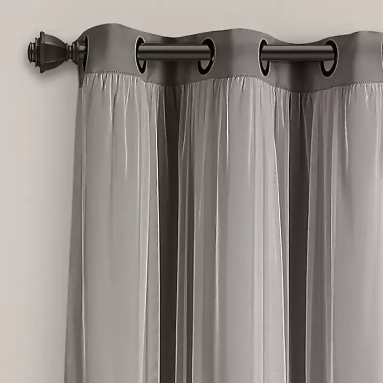 Curtains & Drapes-Kirklands Home Curtain Panel Set with Overlay, 84 in. Gray