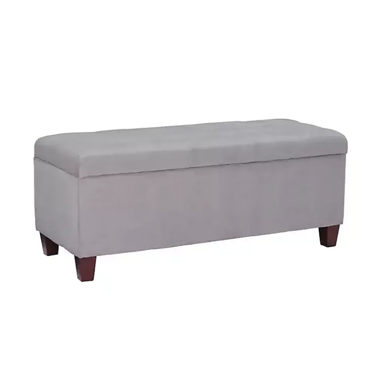 Entryway Furniture-Kirklands Home Amelia Tufted Shoe Storage Ottoman Bench Gray