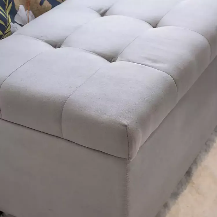 Entryway Furniture-Kirklands Home Amelia Tufted Shoe Storage Ottoman Bench Gray