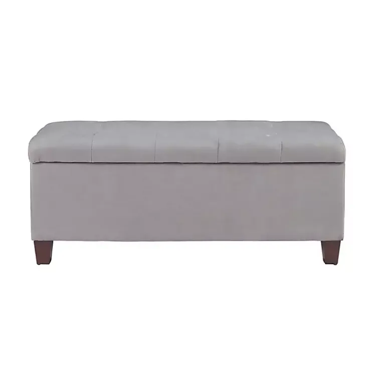 Entryway Furniture-Kirklands Home Amelia Tufted Shoe Storage Ottoman Bench Gray