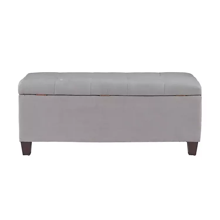Entryway Furniture-Kirklands Home Amelia Tufted Shoe Storage Ottoman Bench Gray