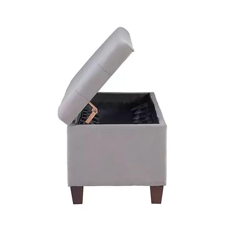 Entryway Furniture-Kirklands Home Amelia Tufted Shoe Storage Ottoman Bench Gray