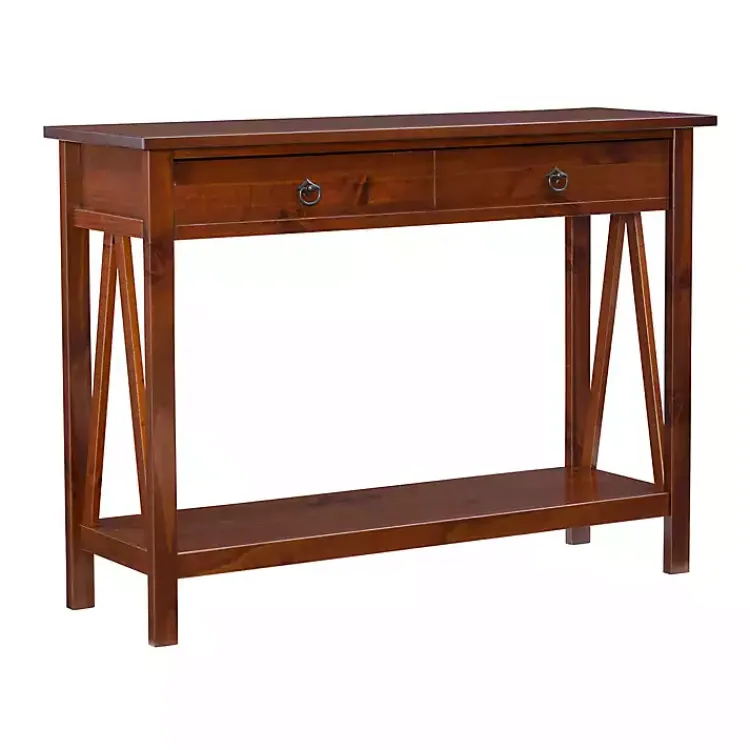 Console Tables-Kirklands Home Antique Tobacco Console Table with Bottom Shelf