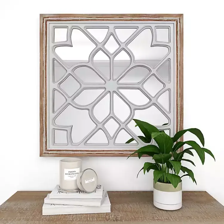 Decorative Mirrors-Kirklands Home White Wood Lattice Overlay Mirror