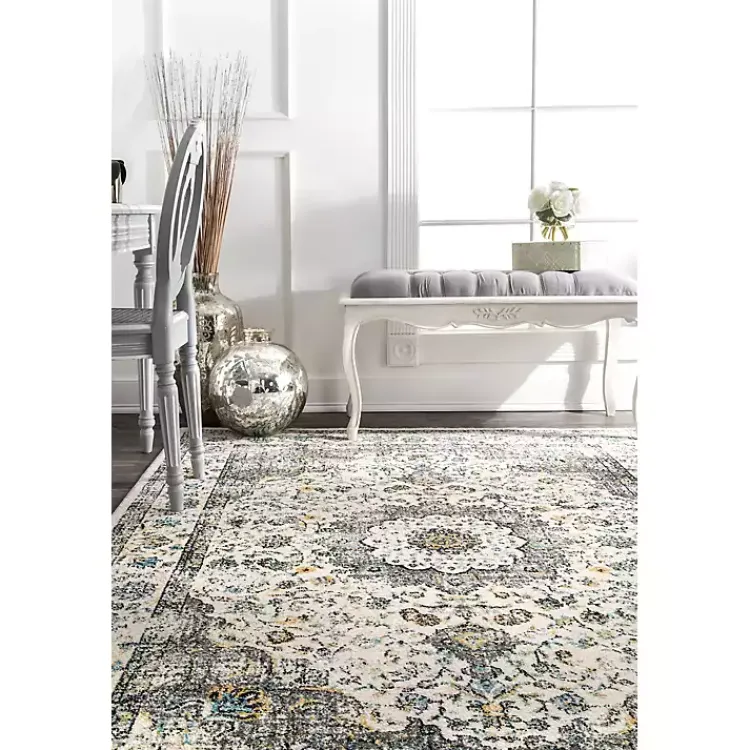 Area Rugs-Kirklands Home Gray Verona Medallion Area Rug, 5x7