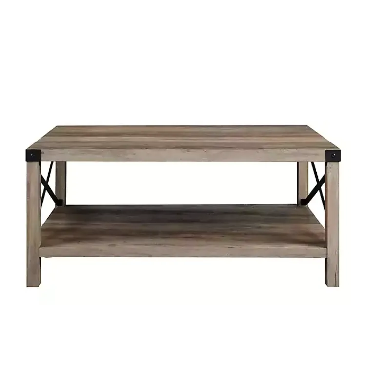Coffee Tables-Kirklands Home Wash Industrial X-Frame Coffee Table Gray
