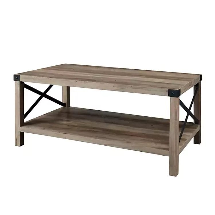 Coffee Tables-Kirklands Home Wash Industrial X-Frame Coffee Table Gray