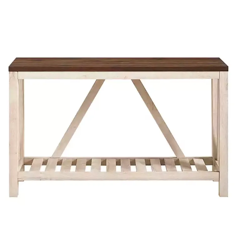 Console Tables-Kirklands Home Walnut and Whitewash A-Frame Console Table Ivory
