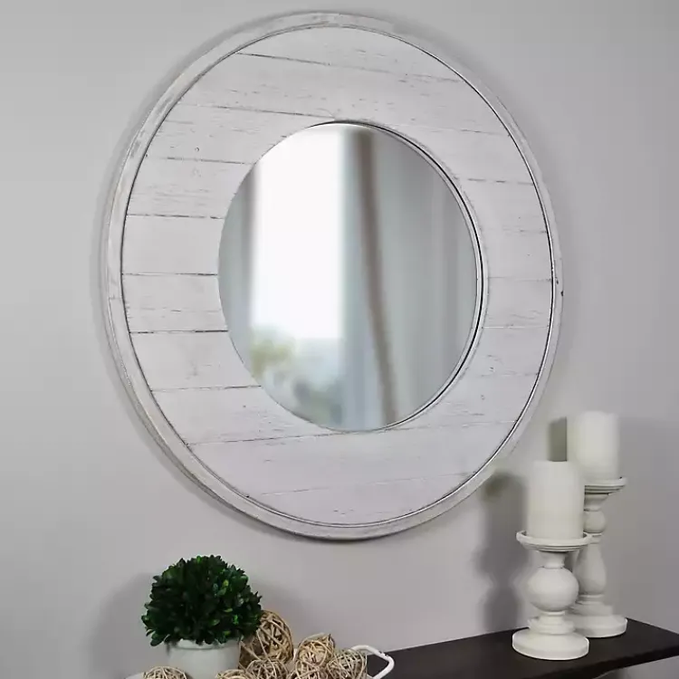 Decorative Mirrors-Kirklands Home Ellison Shiplap Round Wood Wall Mirror
