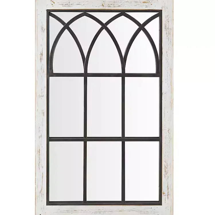 Decorative Mirrors-Kirklands Home Vista Arched Windowpane Mirror Ivory