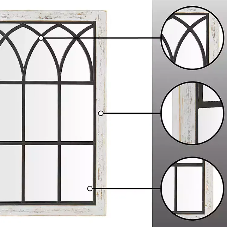 Decorative Mirrors-Kirklands Home Vista Arched Windowpane Mirror Ivory