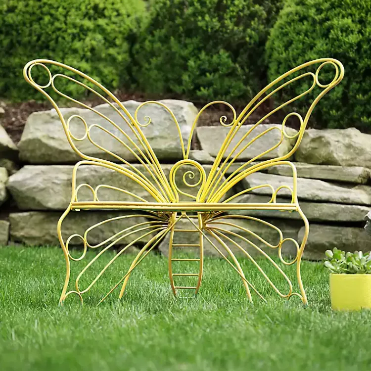 Outdoor Seating-Kirklands Home Metal Butterfly Garden Chair Yellow