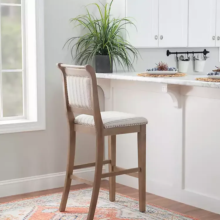Bar Stools & Counter Height Stools-Kirklands Home Emma Bar Stool with Nailhead Trim Gray