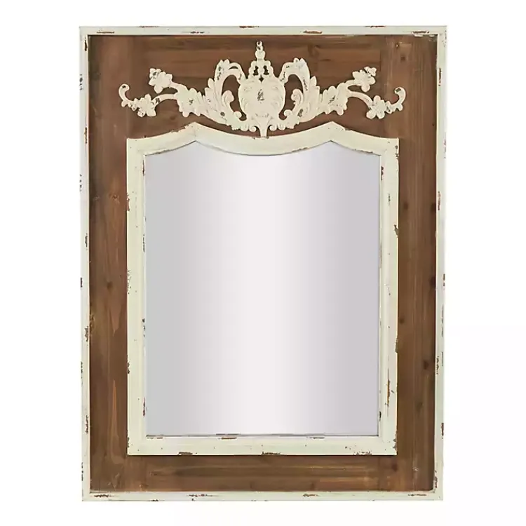 Decorative Mirrors-Kirklands Home Ornate Antique White Wood Wall Mirror