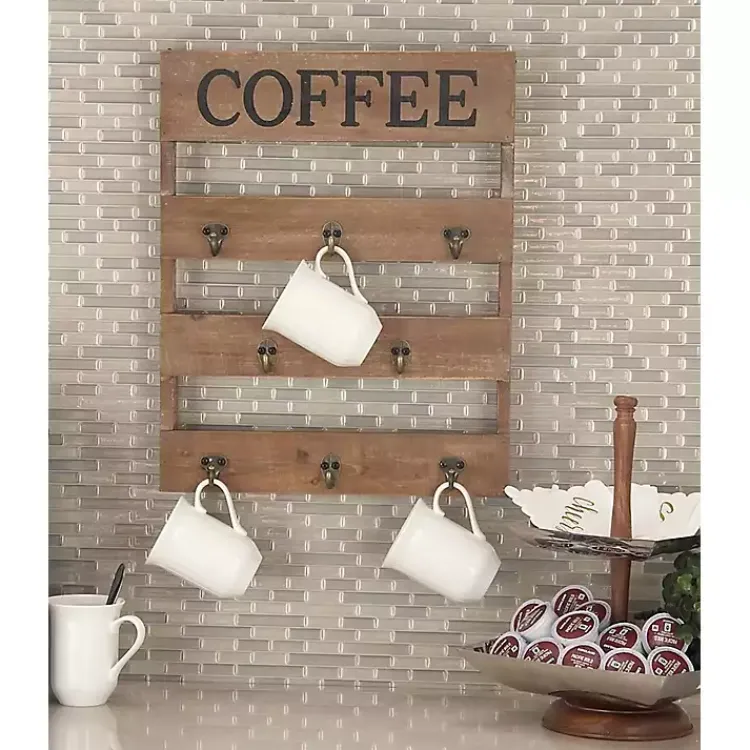 Hooks-Kirklands Home Coffee Metal and Wood Plank Wall Hooks