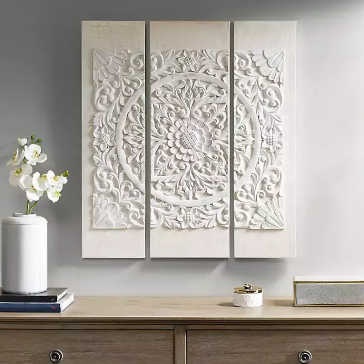 Canvas Art-Kirklands Home 3D Embellished Canvas 3-pc. Set Ivory