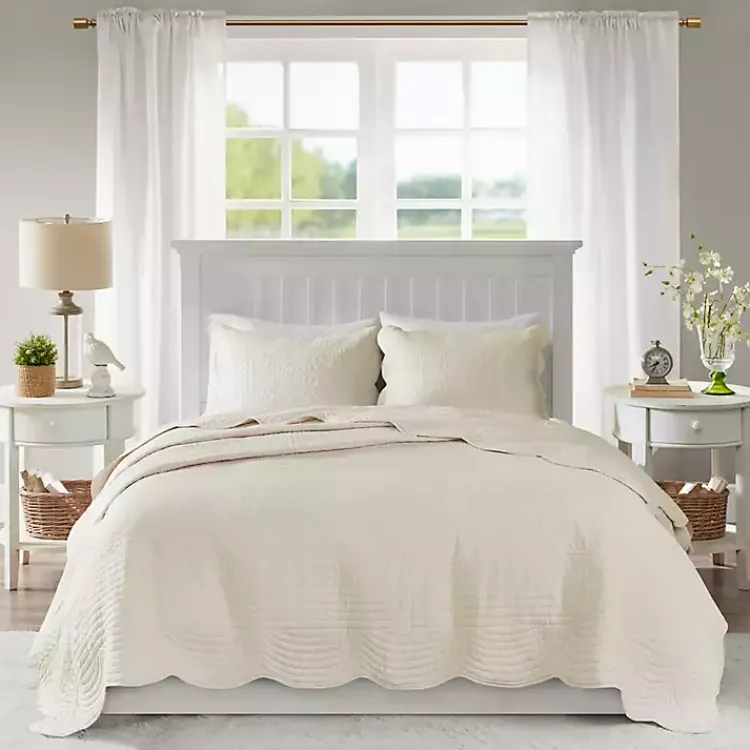 Bedspreads & Coverlets-Kirklands Home Scalloped Monica 3-pc. King Coverlet Set Ivory