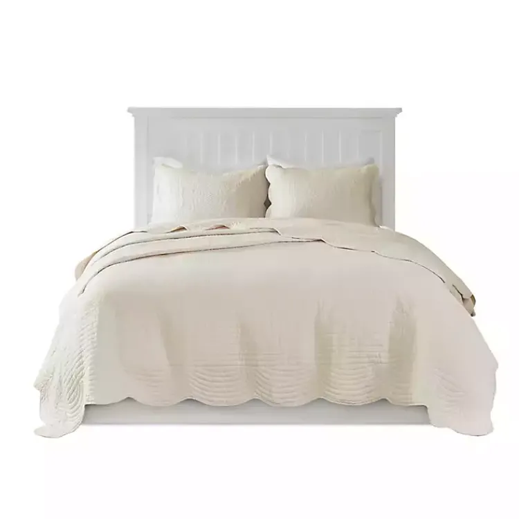 Bedspreads & Coverlets-Kirklands Home Scalloped Monica 3-pc. King Coverlet Set Ivory
