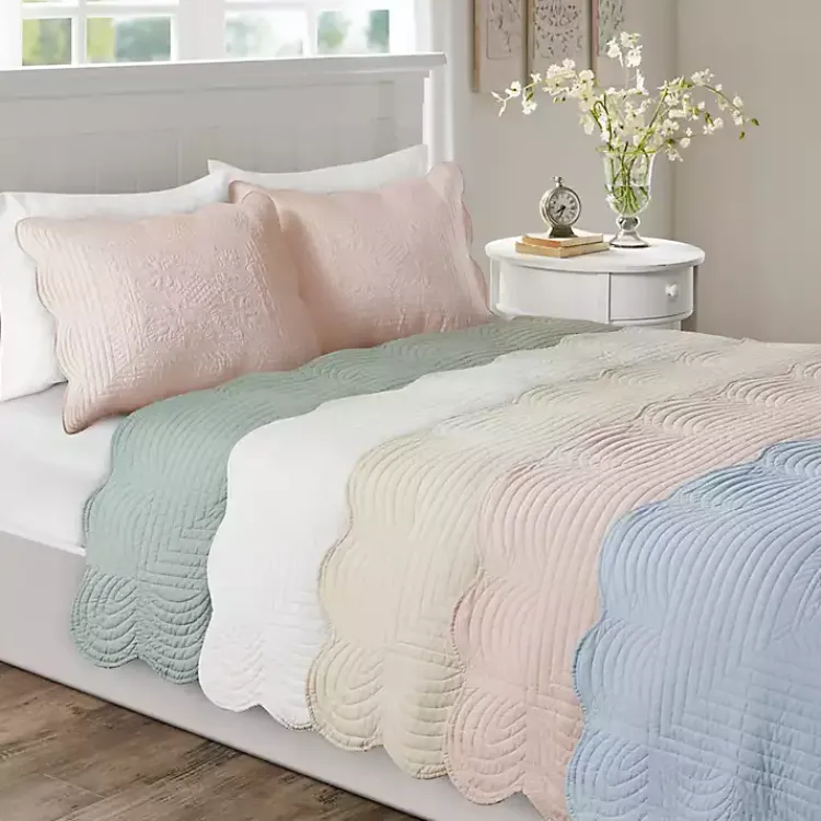 Bedspreads & Coverlets-Kirklands Home Scalloped Monica 3-pc. King Coverlet Set Ivory