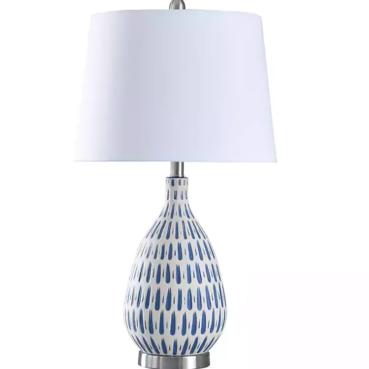 Table Lamps-Kirklands Home Blue Off-White Ceramic and Steel Table Lamp