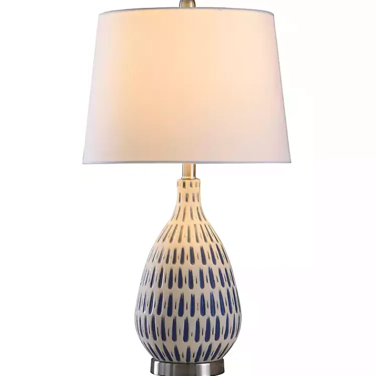 Table Lamps-Kirklands Home Blue Off-White Ceramic and Steel Table Lamp