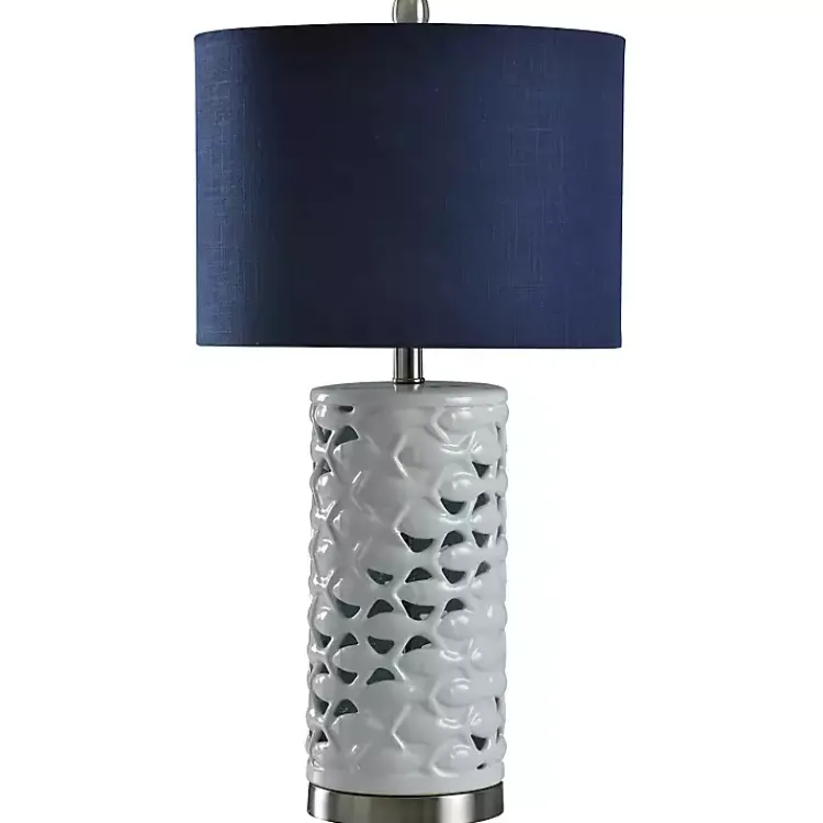 Table Lamps-Kirklands Home White School of Fish Open Work Table Lamp Blue