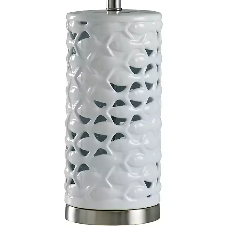Table Lamps-Kirklands Home White School of Fish Open Work Table Lamp Blue